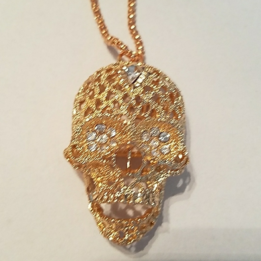 Gold Crystal Skull necklace